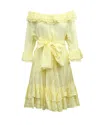 Lisa Marie Fernandez Striped Off Shoulder Midi Dress In Yellow Cotton In Yellow
