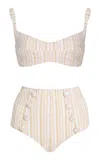 Lisa Marie Fernandez Striped Seersucker Balconette High-waist Bikini