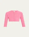 Lisa Marie Fernandez Striped Seersucker Cropped Swim Cardigan In Fuchsia Striped Seersucker