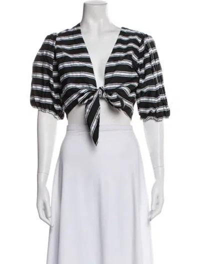 Pre-owned Lisa Marie Fernandez Striped V-neck Crop Top In Black