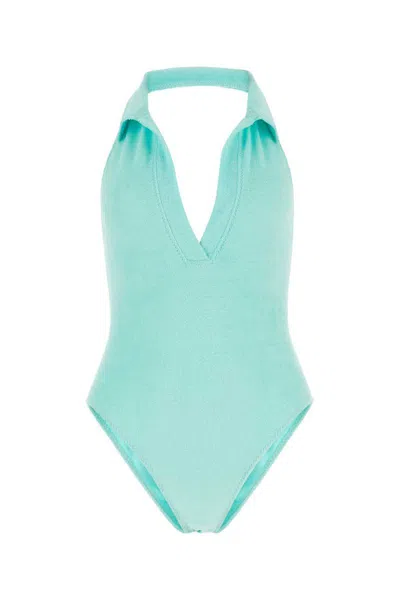 Lisa Marie Fernandez Light-blue Stretch Seersucker Polo Maillot Swimsuit