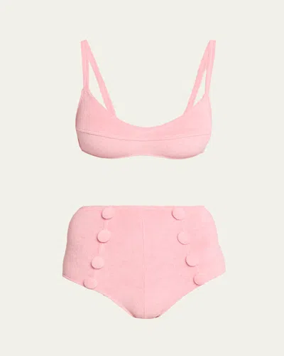 Lisa Marie Fernandez Terry Cloth Balconette High-waist Two-piece Swimsuit In Pink Terry