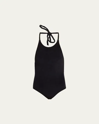 Lisa Marie Fernandez Terry Cloth Halter One-piece Swimsuit In Black