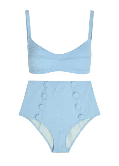 Lisa Marie Fernandez Textured Seersucker Bikini In Blue