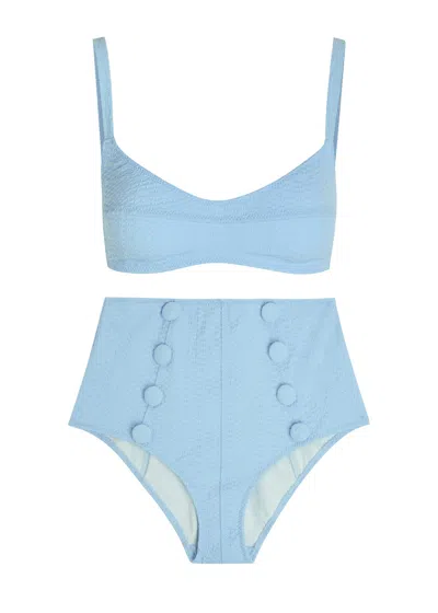 Lisa Marie Fernandez Textured Seersucker Bikini In Light Blue