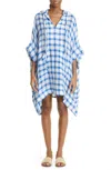 LISA MARIE FERNANDEZ THE HOODED PONCHO IN FRENCH BLUE/WHITE GINGHAM CHIOS GAUZE
