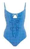 Lisa Marie Fernandez Three-tie Seersucker One-piece Swimsuit In Blue