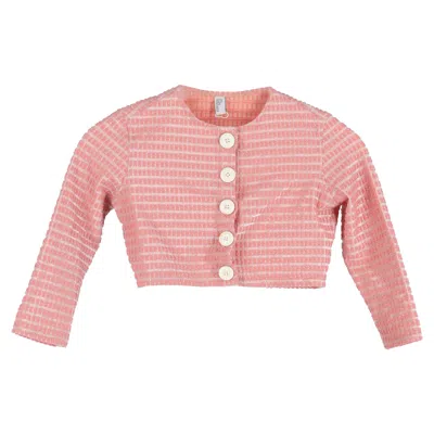Lisa Marie Fernandez Tweed Copped Cardigan In Pink Polyamide