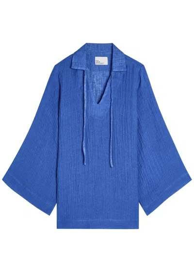 Lisa Marie Fernandez V-neck Linen-blend Tunic In Blue