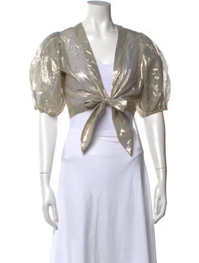 Pre-owned Lisa Marie Fernandez V-neck Short Sleeve Crop Top In Gold/metallic