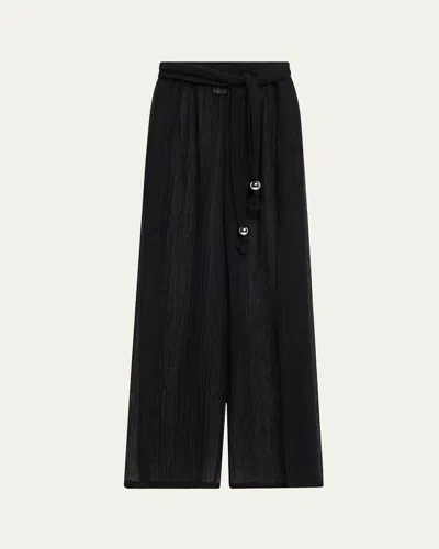 Lisa Marie Fernandez Wide-leg Pants With Open Sides In Black Sorrento Gauze
