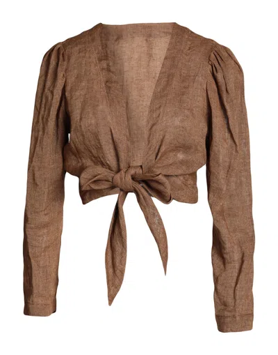 Lisa Marie Fernandez Tie-front Linen Top In Dark Brown
