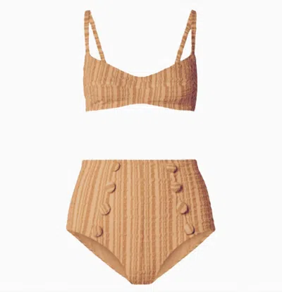 Lisa Marie Fernandez Women's Balconette High Waisted Bikini Set In Sand/nat Striped Seersucker In Brown