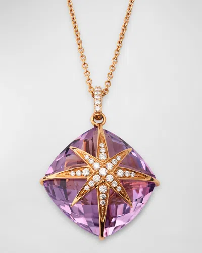 Lisa Nik 18k Rose Gold Amethyst And Diamond Starburst Necklace In Purple
