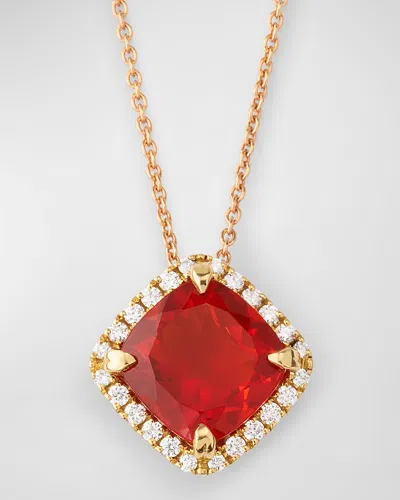 Lisa Nik 18k Rose Gold Fire Opal & Diamond Necklace In Red