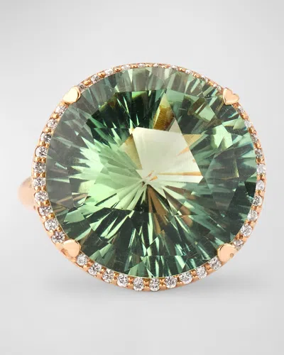 Lisa Nik 18k Rose Gold Ring With Green Quartz And Diamonds