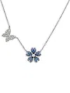 Lisa Nik 18k White Gold Flower Butterfly Sapphire And Diamond Necklace In Multi