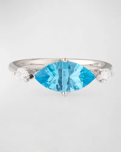 Lisa Nik 18k White Gold Marquise Ring With Topaz And Diamonds In Blue