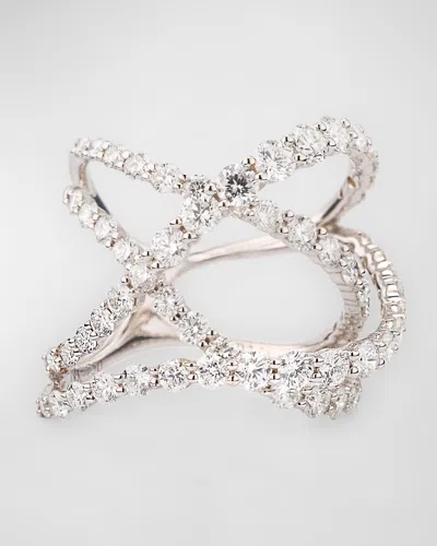 Lisa Nik 18k White Gold Pave Diamond Criss Cross Ring In Metallic