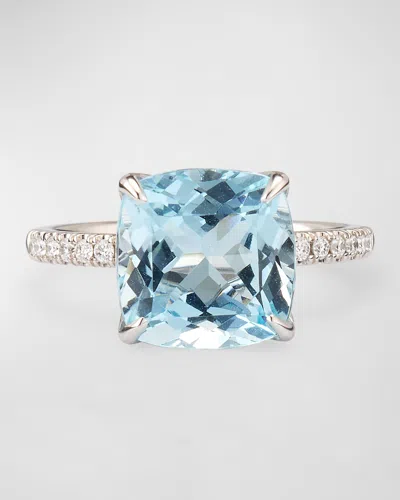 Lisa Nik 18k White Gold Ring With Aquamarine And Diamonds In Metallic