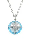 Lisa Nik 18k White Gold Round Star Diamond And Topaz Necklace In Silver