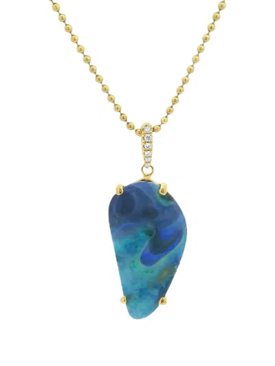 Lisa Nik 18k Yellow Gold Boulder Opal And Diamond Pendant Necklace