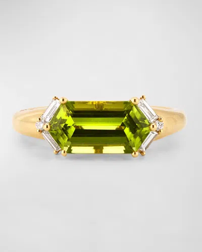 Lisa Nik 18k Yellow Gold Hexagonal Peridot And Diamond Ring In Green