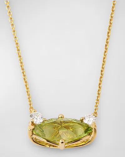 Lisa Nik 18k Yellow Gold Marquise Peridot And Diamond Necklace