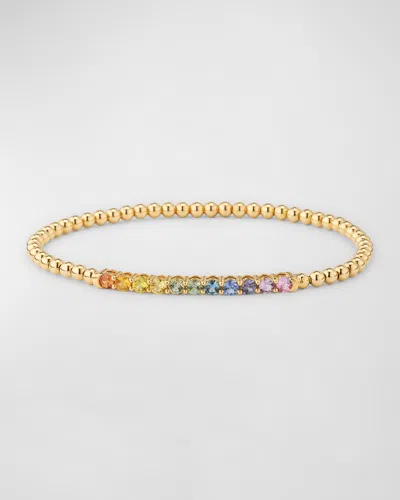 Lisa Nik 18k Yellow Gold Rainbow Sapphire Stretch Bracelet In Multi