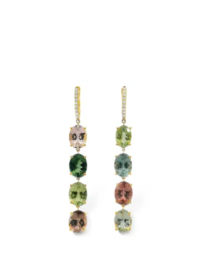 Lisa Nik Asymmetric Tourmaline And Diamond Earrings In Multi