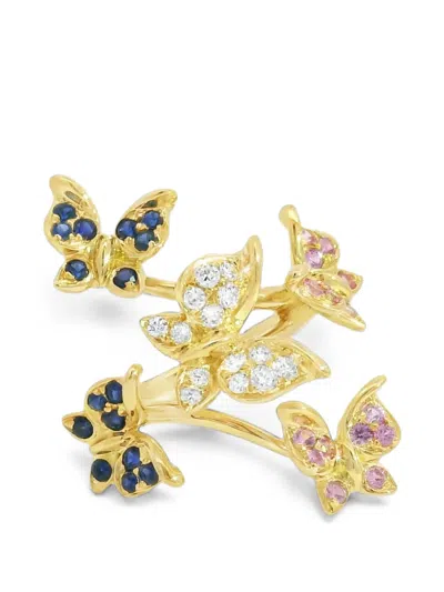 Lisa Nik Sapphire And Diamond Butterfly-motif Ring In Gold