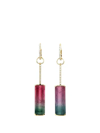 Lisa Nik Watermelon Tourmaline And Diamond Drop Earrings In Gold