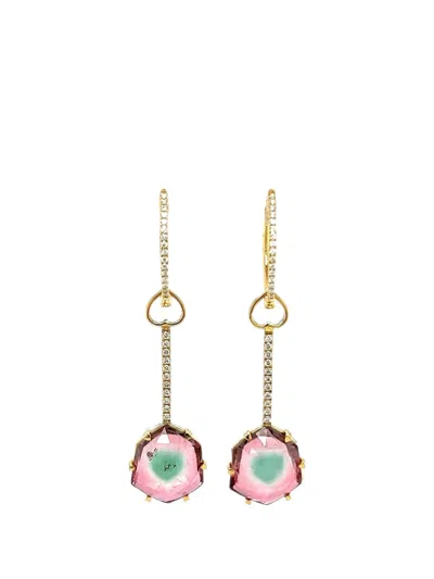 Lisa Nik Watermelon Tourmaline And Diamond Earrings In Gold