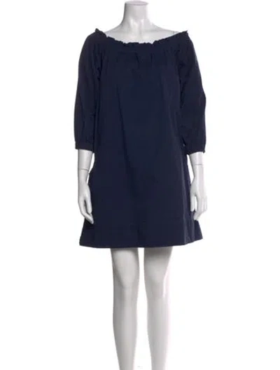Pre-owned Lisa Perry Bateau Neckline Mini Dress In Blue