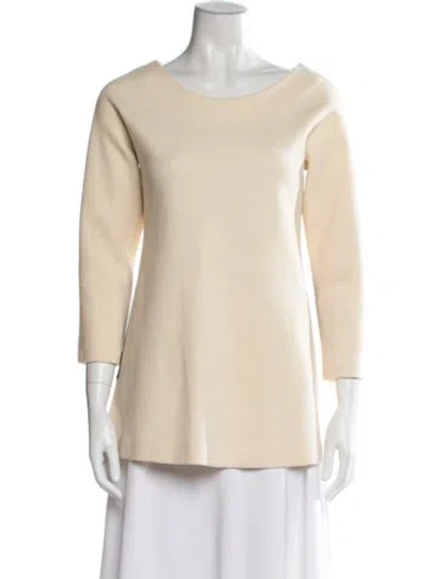 Pre-owned Lisa Perry Bateau Neckline Three-quarter Sleeve Top In Neutral