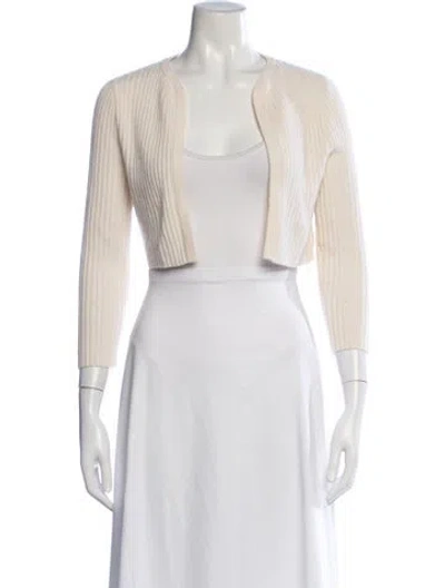 Pre-owned Lisa Perry Cashmere Open Front Sweater In White
