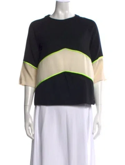 Pre-owned Lisa Perry Colorblock Pattern Crew Neck Top In Black