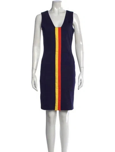 Pre-owned Lisa Perry Colorblock Pattern Knee-length Dress W/ Tags In Blue