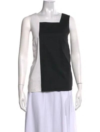 Pre-owned Lisa Perry Colorblock Pattern Square Neckline Top In Black/white