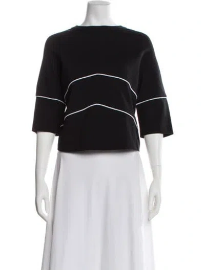 Pre-owned Lisa Perry Crew Neck Three-quarter Sleeve Top In Black