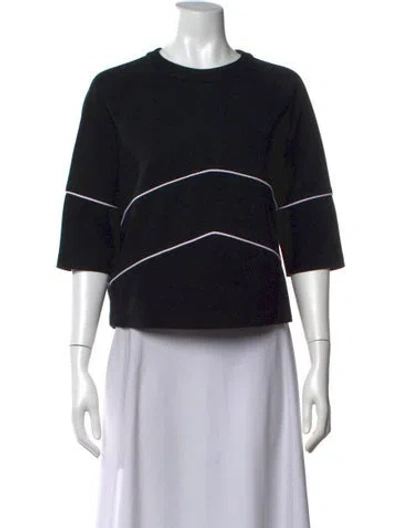 Pre-owned Lisa Perry Crew Neck Three-quarter Sleeve Top In Black