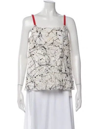 Pre-owned Lisa Perry Graphic Print Square Neckline Top In Multicolor