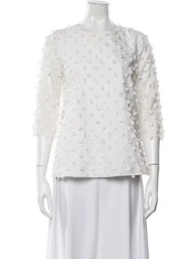 Pre-owned Lisa Perry Patterned Crew Neck Top In White