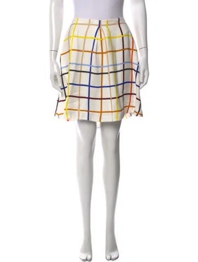 Pre-owned Lisa Perry Plaid Print Mini Skirt In White
