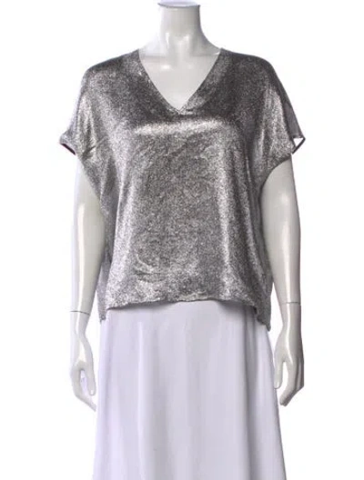 Pre-owned Lisa Perry Silk V-neck Top In Silver