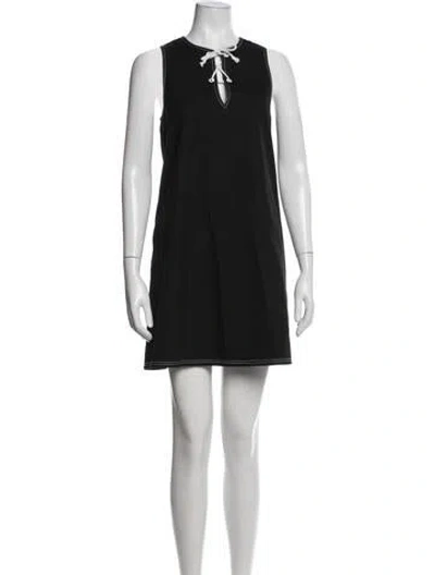 Pre-owned Lisa Perry Tie Neck Mini Dress In Black
