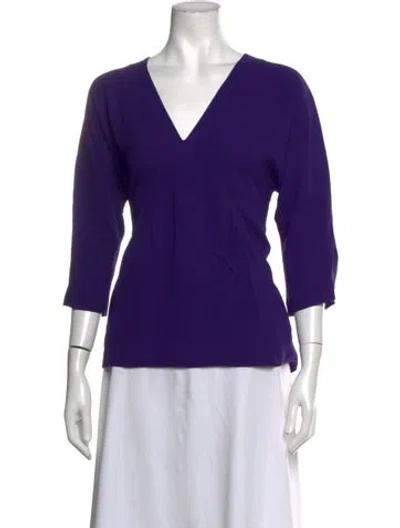 Pre-owned Lisa Perry V-neck Three-quarter Sleeve Top In Purple