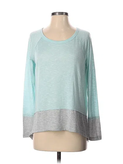 Pre-owned Lisa Rinna Long Sleeve Top Teal Scoop Neck Tops In Blue