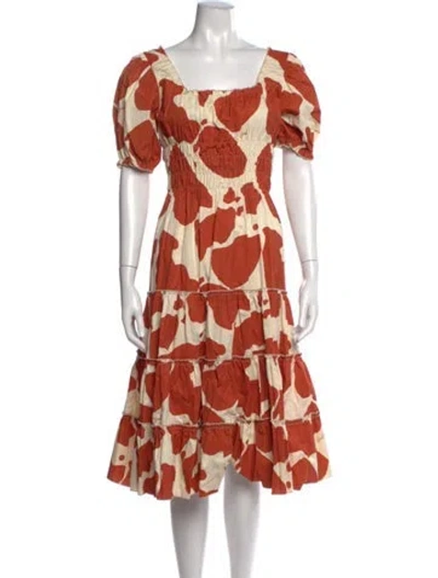 Pre-owned Lisa Says Gah Animal Print Midi Length Dress In Orange