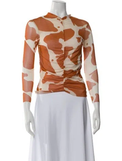 Pre-owned Lisa Says Gah Animal Print Mock Neck Top In Orange